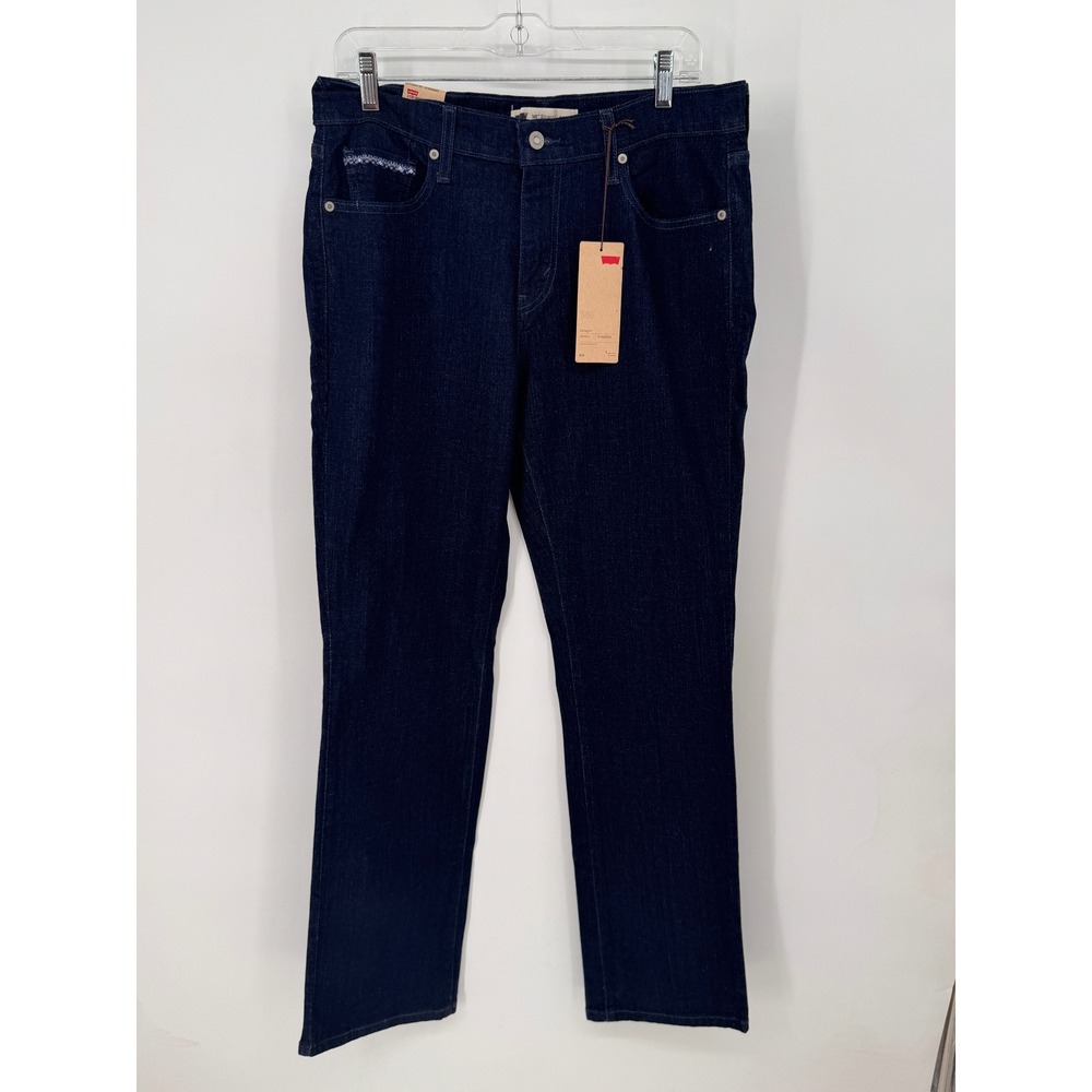 Levis 505 Straight Leg Women 31x32 Dark Indigo NWT Mid Rise Stretch Denim